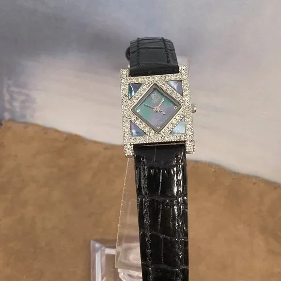 Fabulous PAOLO GUCCI Silver Crystal Watch Silver Bluish Italian Abalone Dial vintage paolo gucci watch - working – Lusty Vin main image 3